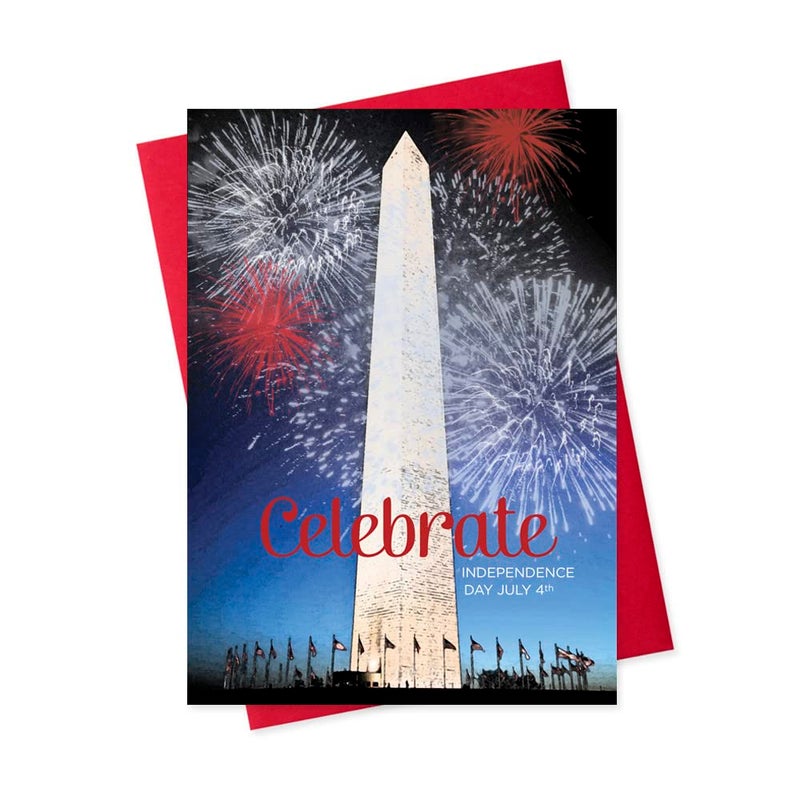 CEO Cards Independence Day Cards for Family & Business (Washington Monument) Happy 4th of July Bulk Greeting Card Set Pack of 25 with Red Envelopes (5x7 inch - A7) Office, Work, Employees & Clients (JF1501) - Image 1